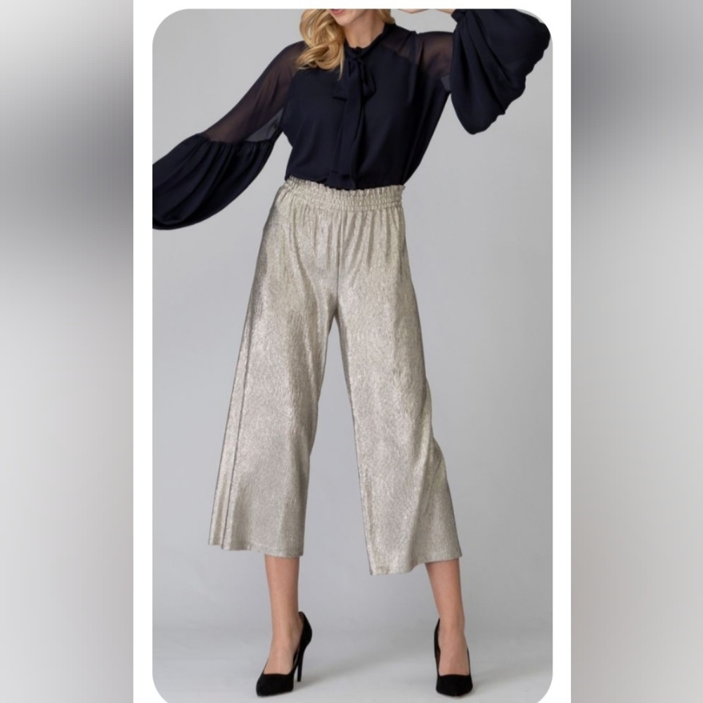 Joseph Ribcoff Grey/ /Gold Pant, Wide leg Metallic  Sheen